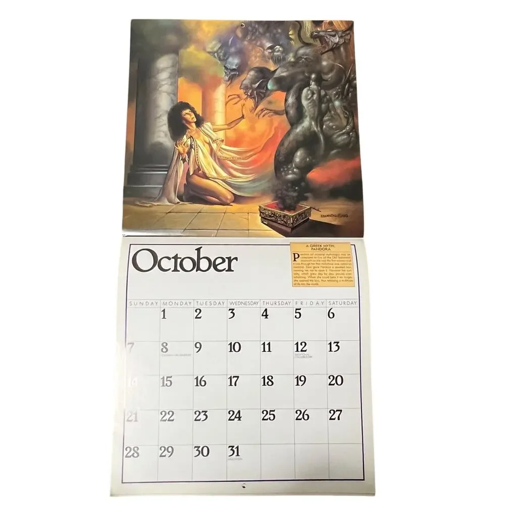 Vintage 1990 Boris Vallejo Mythology Calendar Unused same dates again in 2029